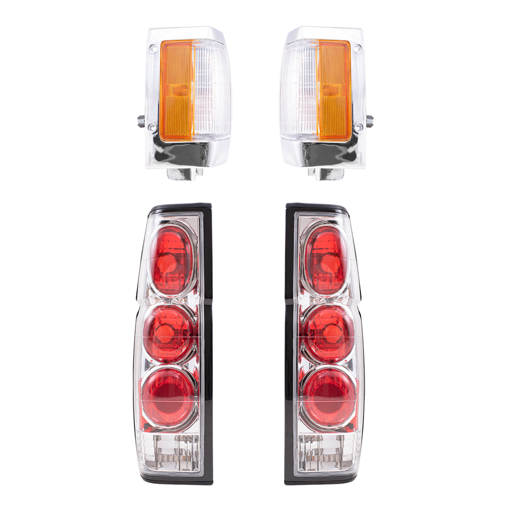 Brock Replacement Driver and Passenger Side, Side Marker Light Assemblies W/Chrome Bezels and Tail Light Units with Performance Altezza 4 Piece Set Compatible with 1990-1994 D21 W/O Daul Rear Wheels