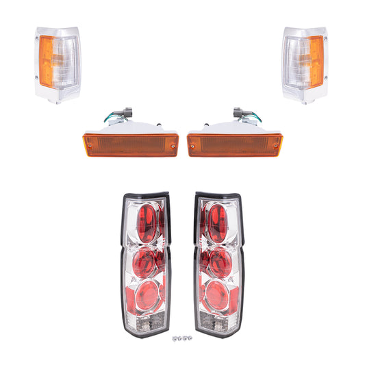 Brock Replacement Side Marker Light Assemblies W/Chrome Bezels, Park/Signal Light Assemblies and Tail Light Units W/Performance Altezza 6 Piece Set Compatible with 1990-1994 D21 W/O Daul Rear Wheels