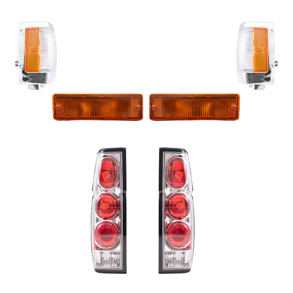 Brock Replacement Side Marker Light Assemblies W/Chrome Bezels, Park/Signal Light Assemblies and Tail Light Units W/Performance Altezza 6 Piece Set Compatible with 1990-1994 D21 W/O Daul Rear Wheels