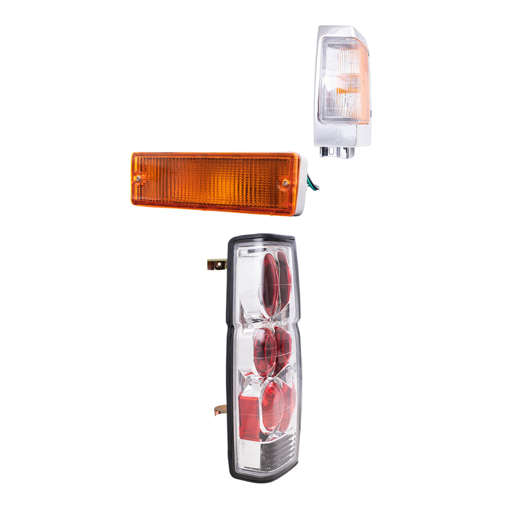 Brock Replacement Side Marker Light Assemblies W/Chrome Bezels, Park/Signal Light Assemblies and Tail Light Units W/Performance Altezza 6 Piece Set Compatible with 1990-1994 D21 W/O Daul Rear Wheels