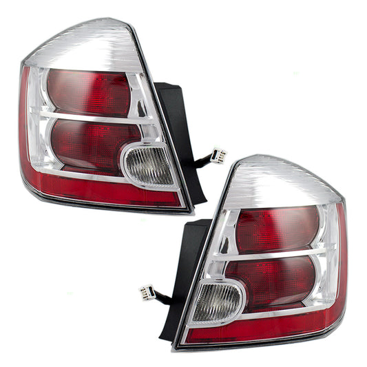 Brock Replacement Driver and Passenger Taillights Tail Lamps with Chrome Trim Compatible with 10-12 Sentra 26555-ZT50A 26550-ZT50A