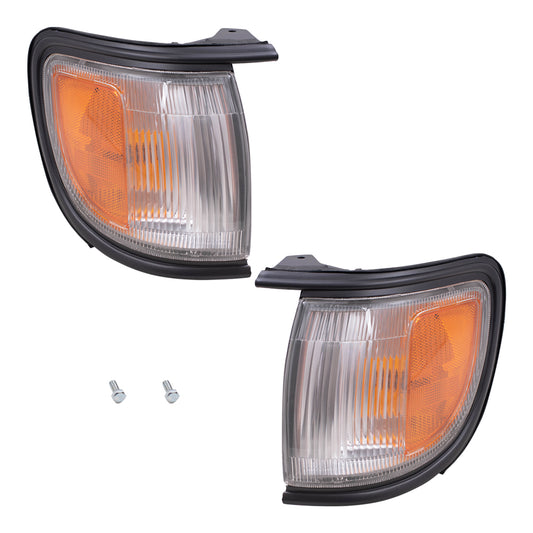 Brock Replacement Driver and Passenger Front Corner Signal Side Marker Lights Lamps with Black Trim Compatible with 96-99 Pathfinder SUV 261150W026 261100W026