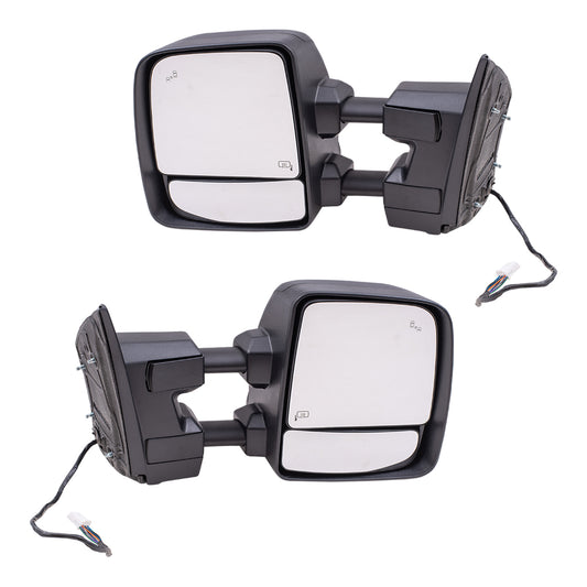 Brock Aftermarket Replacement Part Driver and Passenger Side Power Tow Mirrors Textured Black with Heat, Signal, Puddle Light & Blind Spot Detection Compatible with 2016-2019 Titan XD