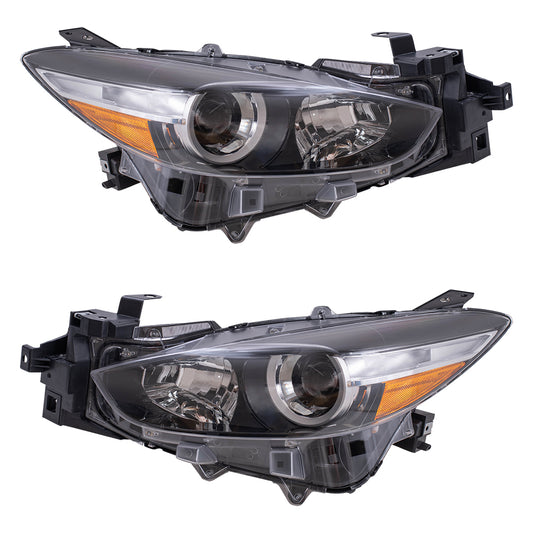 Brock Replacement Driver and Passenger Side Halogen Headlight Assemblies Compatible with 2017-2018 MAZDA3