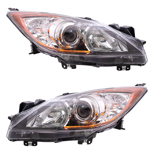 Brock Replacement Pair Set Halogen Combination Headlights Chrome Projector Bezels Compatible with 3 BBM4510L0K BBM4510K0K