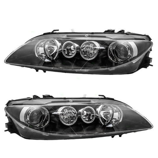 Brock Replacement Driver and Passenger Halogen Headlgiths Headlamps with Gloss Black Bezels Compatible with 6 GP7A-51-0L0B GP7A-51-0K0B