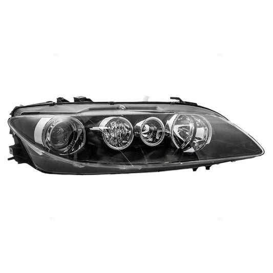 Brock Replacement Passengers Halogen Headlight Headlamp Lens with Gloss Black Bezel Compatible with 6 GP7A-51-0K0B