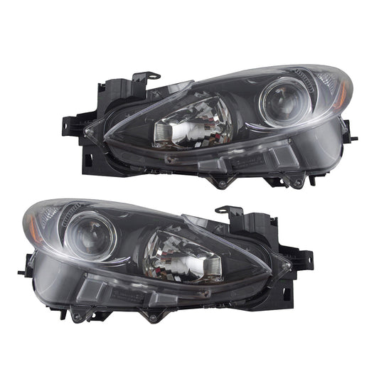 Brock Replacement Pair Set Halogen Headlights Headlamps Compatible with 3 BPW9-51-0L0A BPW9-51-0K0A