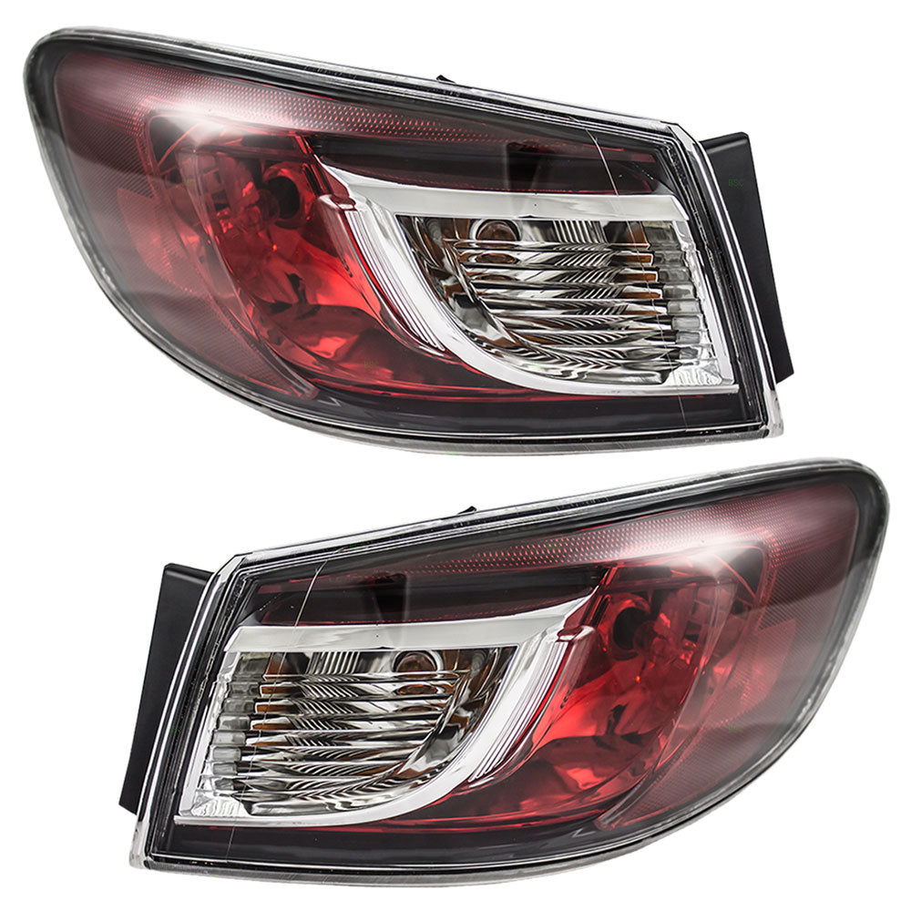 Brock Replacement Driver and Passenger Taillights Tail Lamps with Bulb Type Lenses Compatible with 10-13 Mazda3 Sedan BBM451160F BBM451150F