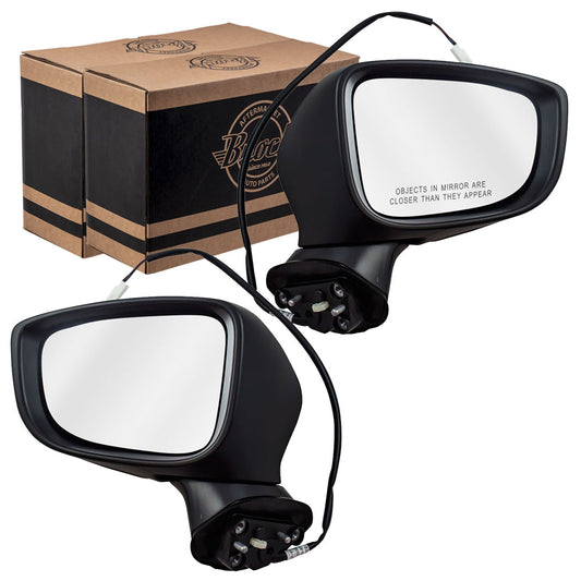 Pair Set Power Side View Mirrors with Ready-to-Paint Finish Replacement for Mazda BHN9-69-181E BHN9-69-121E