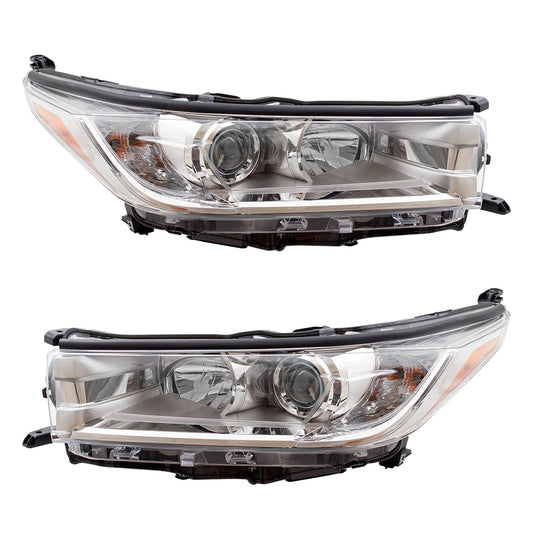 Brock Replacement Pair Halogen Headlights Smoked Chrome Accent Compatible with 2017-2019 Highlander