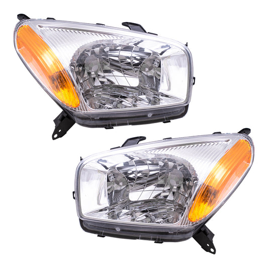 Brock Replacement Driver and Passenger Side Halogen Combination Headlight Assemblies Compatible with 2001-2003 Rav4 8115042190 8111042190