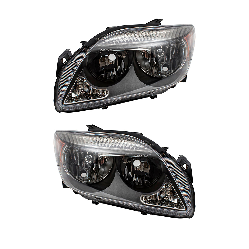 Brock Replacement Pair Set Halogen Combination Headlights Headlamps w/ Grey Bezels Compatible with 2005-2007 tC without Projection High Beam 8117021130 8113021130