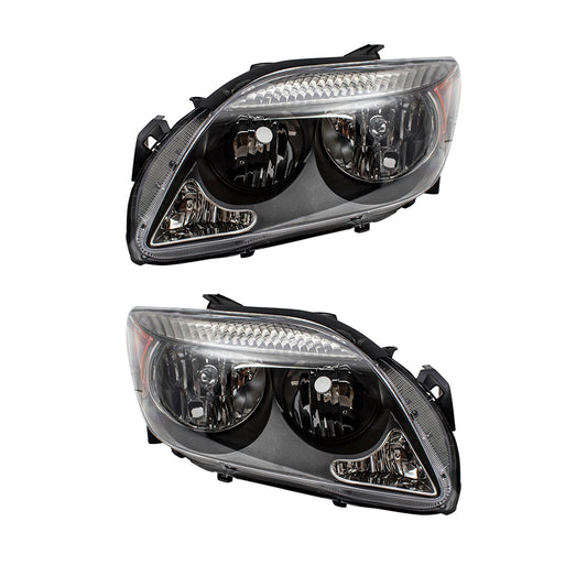 Brock Replacement Pair Set Halogen Combination Headlights Headlamps w/ Grey Bezels Compatible with 2005-2007 tC without Projection High Beam 8117021130 8113021130