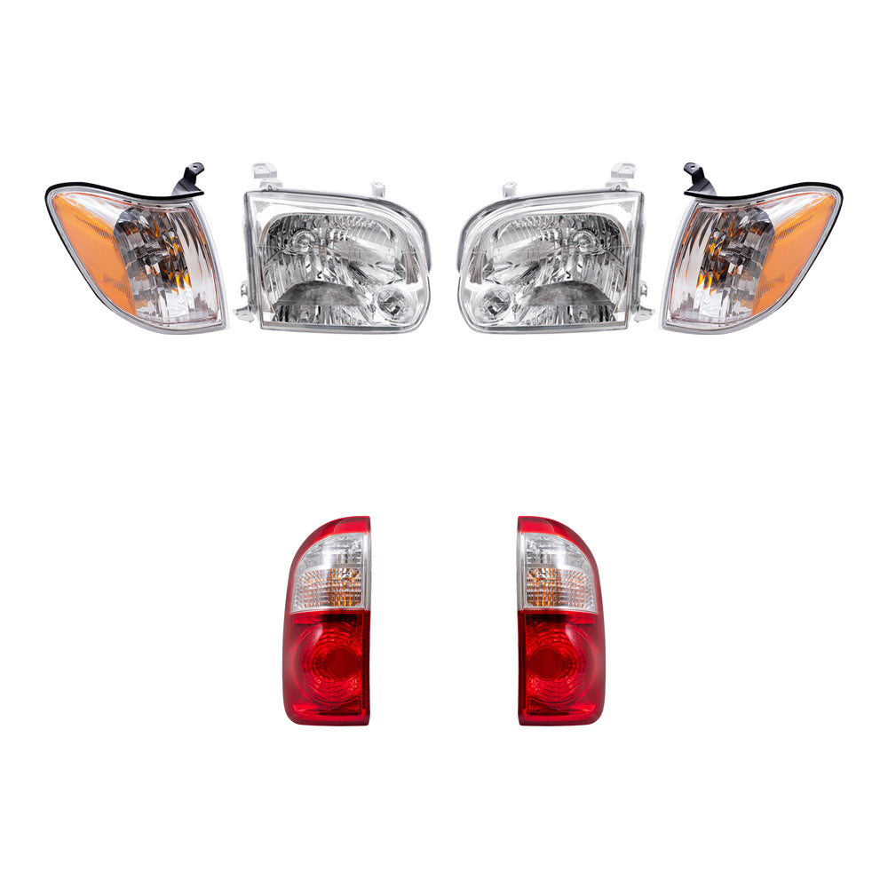 Brock Replacement Driver and Passenger Side Halogen Headlight Assemblies, Signal Light Assemblies & Tail Light Assemblies 6 Piece Set Compatible with 2005-2006 Tundra Double Cab with Standard Bed