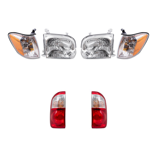 Brock Replacement Driver and Passenger Side Halogen Headlight Assemblies, Signal Light Assemblies & Tail Light Assemblies 6 Piece Set Compatible with 2005-2006 Tundra Double Cab with Standard Bed