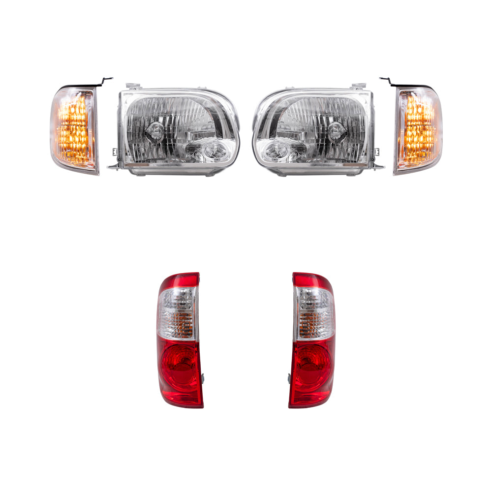 Brock Replacement Driver and Passenger Side Halogen Headlight Assemblies, Signal Light Assemblies & Tail Light Assemblies 6 Piece Set Compatible with 2005-2006 Tundra Double Cab with Standard Bed