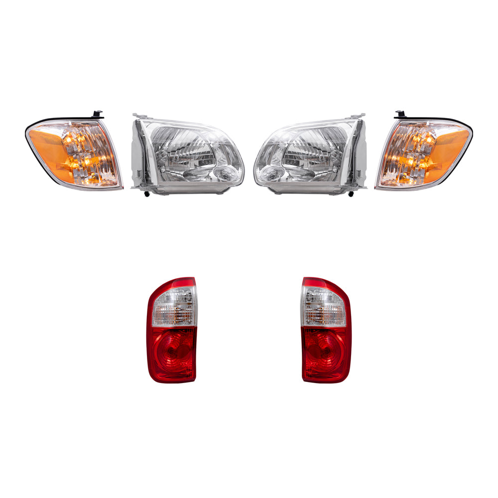 Brock Replacement Driver and Passenger Side Halogen Headlight Assemblies, Signal Light Assemblies & Tail Light Assemblies 6 Piece Set Compatible with 2005-2006 Tundra Double Cab with Standard Bed