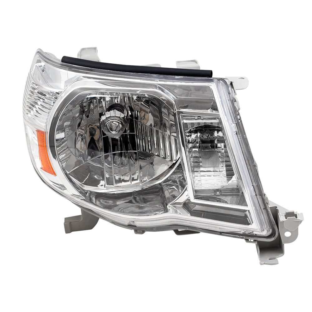 Brock Replacement Passengers Headlight Headlamp with Bright Chrome Bezel Compatible with 2005-2011 Tacoma 8111004163