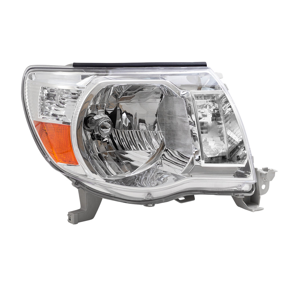 Brock Replacement Passengers Headlight Headlamp with Bright Chrome Bezel Compatible with 2005-2011 Tacoma 8111004163