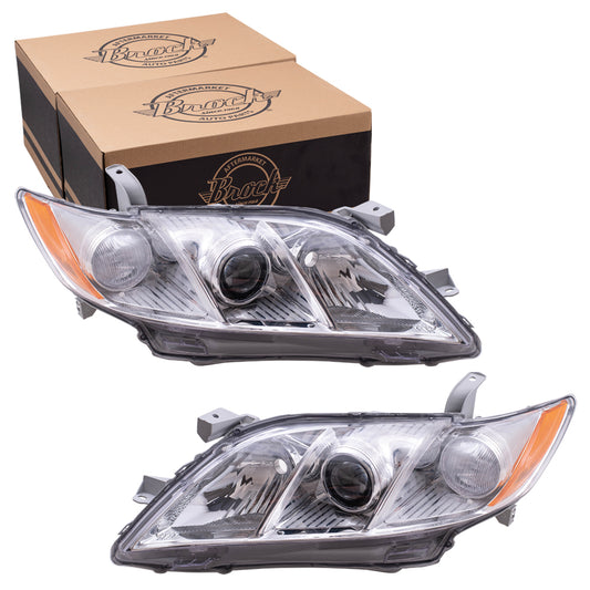 Brock Replacement Set Driver and Passenger Halogen Headlights Compatible with 2007 2008 2009 Camry Hybrid Japan 81150-06C10 81130-33662