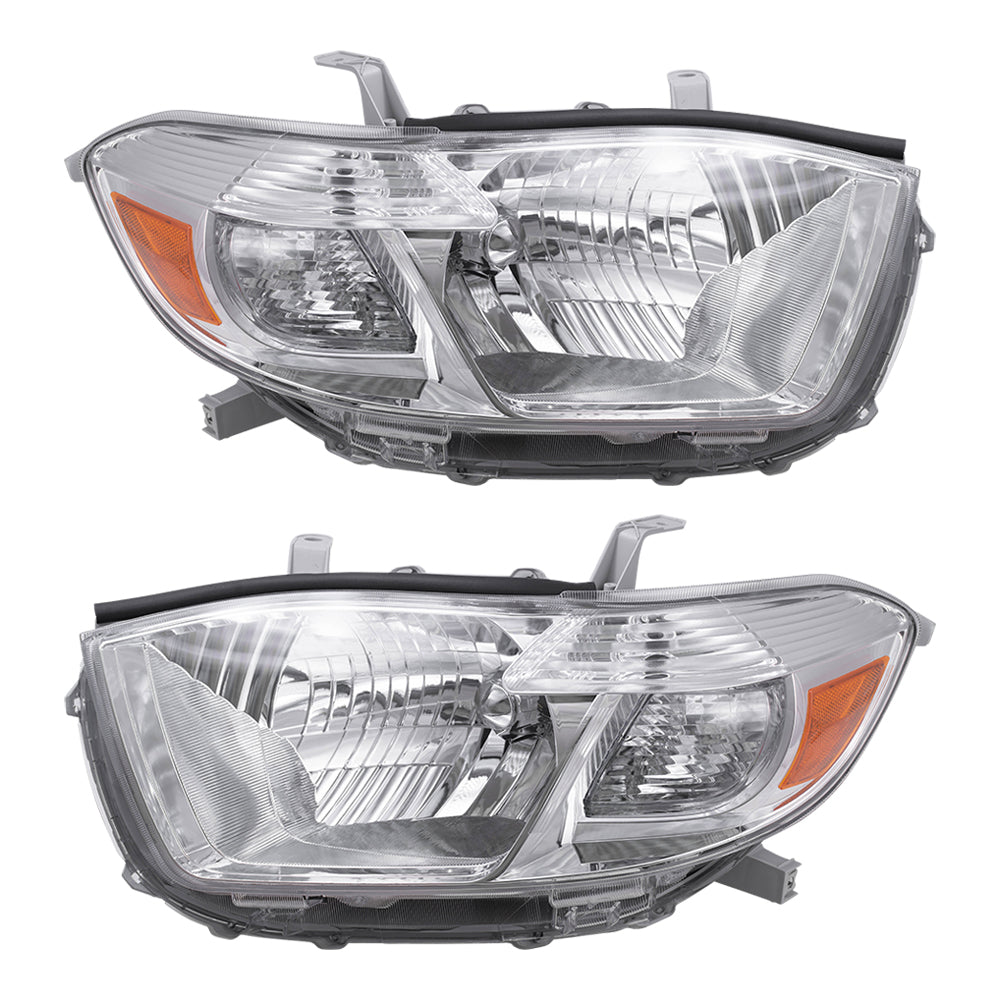 Brock Replacement Driver and Passenger Headlights Headlamps with Clear Lens Compatible with 2008-2010 Highlander SUV 8117048460 8113048470