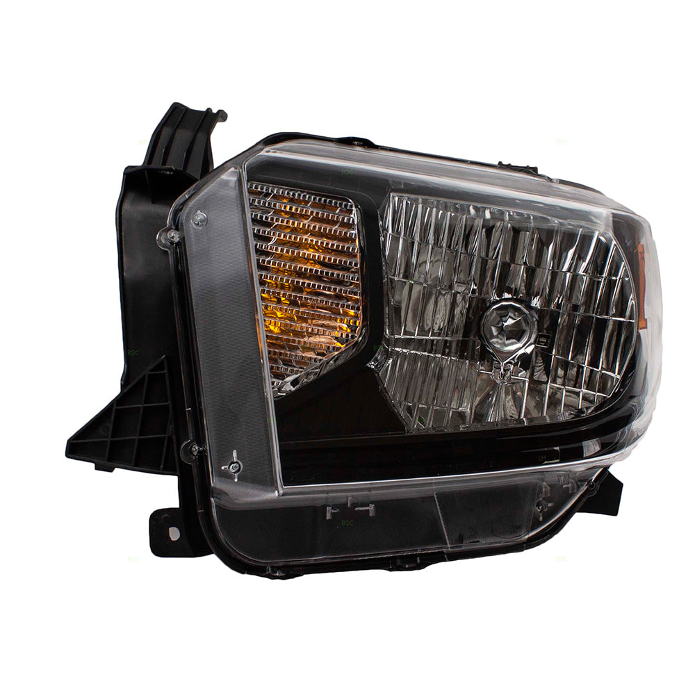 Brock Replacement Drivers Halogen Combination Headlight Headlamp & Black Bezel Compatible with 14-17 Tundra Pickup Truck w/ Power Leveling 811500C111