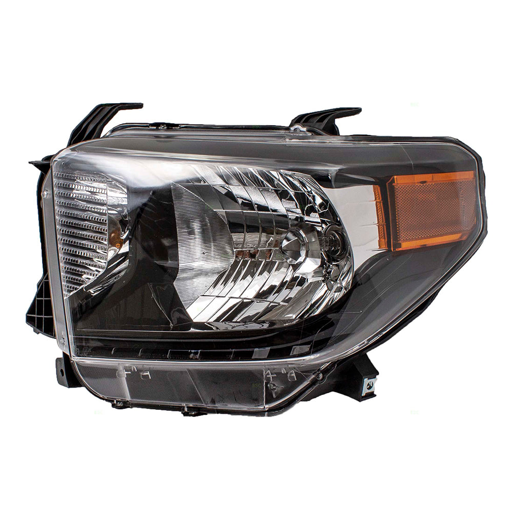 Brock Replacement Drivers Halogen Combination Headlight Headlamp & Black Bezel Compatible with 14-17 Tundra Pickup Truck w/ Power Leveling 811500C111