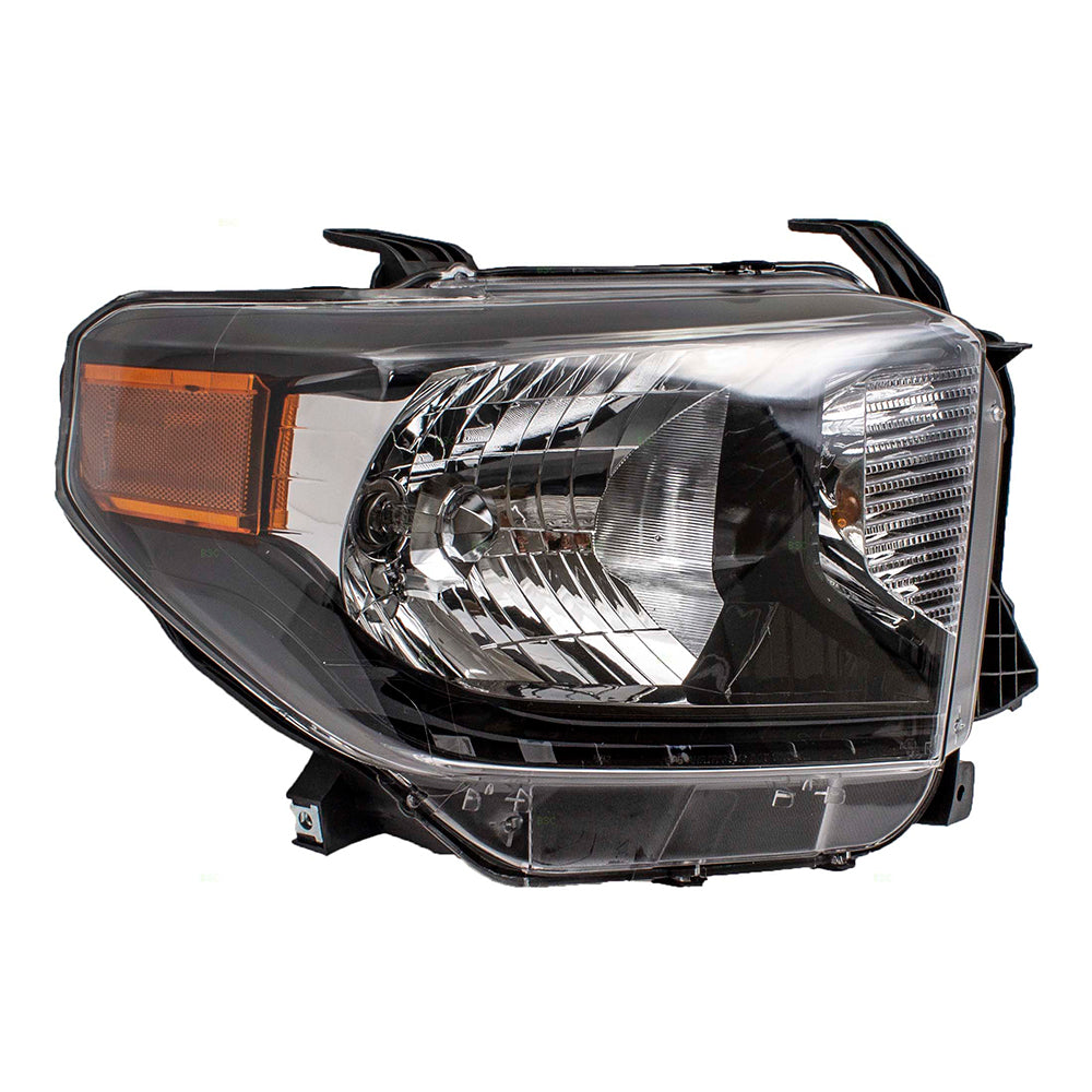 Brock Replacement Passengers Halogen Combination Headlight Headlamp Black Bezel Compatible with 14-17 Tundra Pickup Truck w/ Power Leveling 811100C111