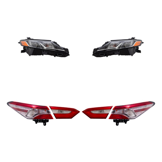 Brock Replacement Driver and Passenger Side Headlights and Tail Lights Quarter Mounted & Lid Mounted 6 Piece Set Compatible with 2018 Camry SE & 2018 Camry Hybrid SE