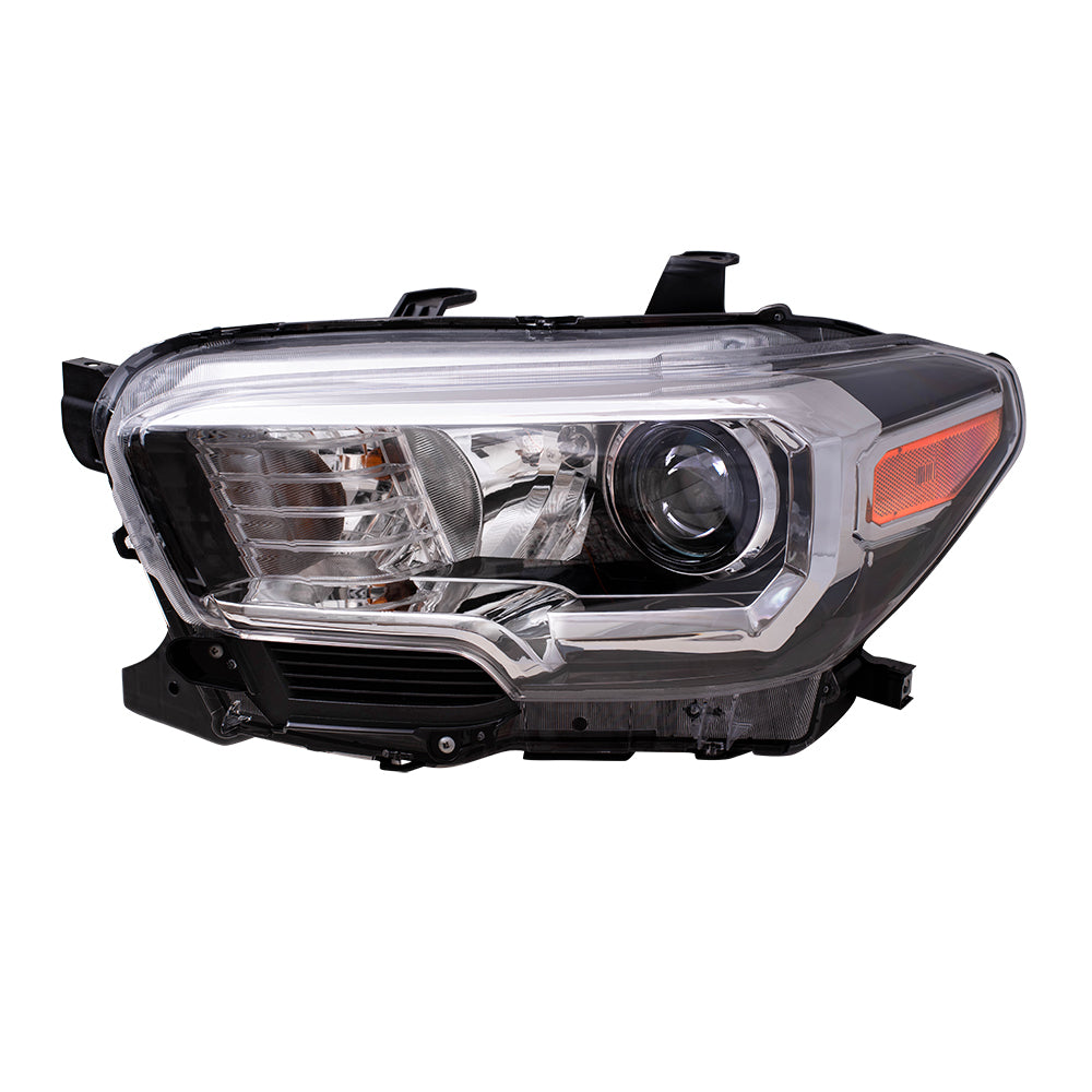 Brock Aftermarket Replacement Driver Left Halogen Combination Headlight Assembly Without LED Daytime Running Light Compatible With 2016-2017 Toyota Tacoma Without Fog Lights