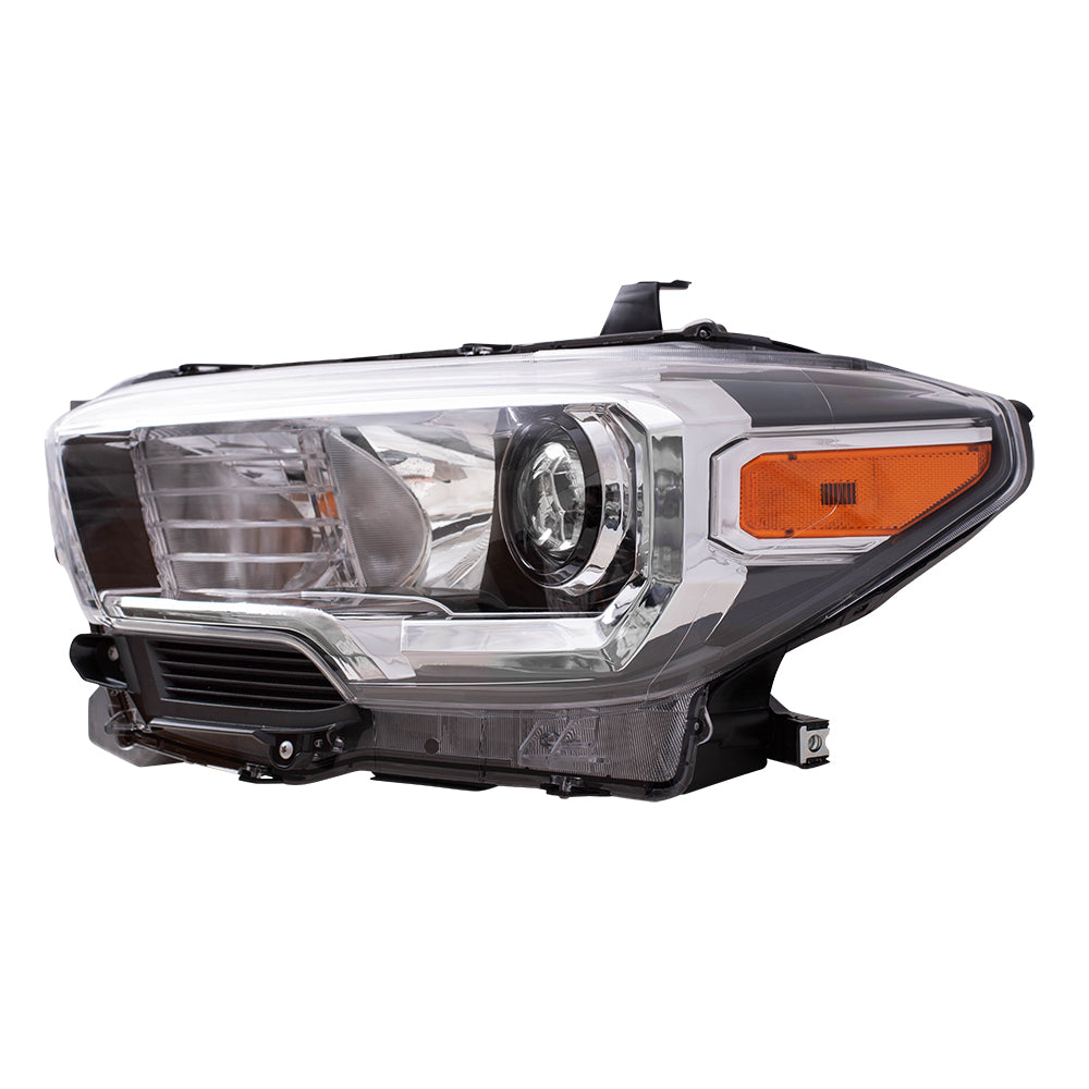 Brock Aftermarket Replacement Driver Left Halogen Combination Headlight Assembly Without LED Daytime Running Light Compatible With 2016-2017 Toyota Tacoma Without Fog Lights