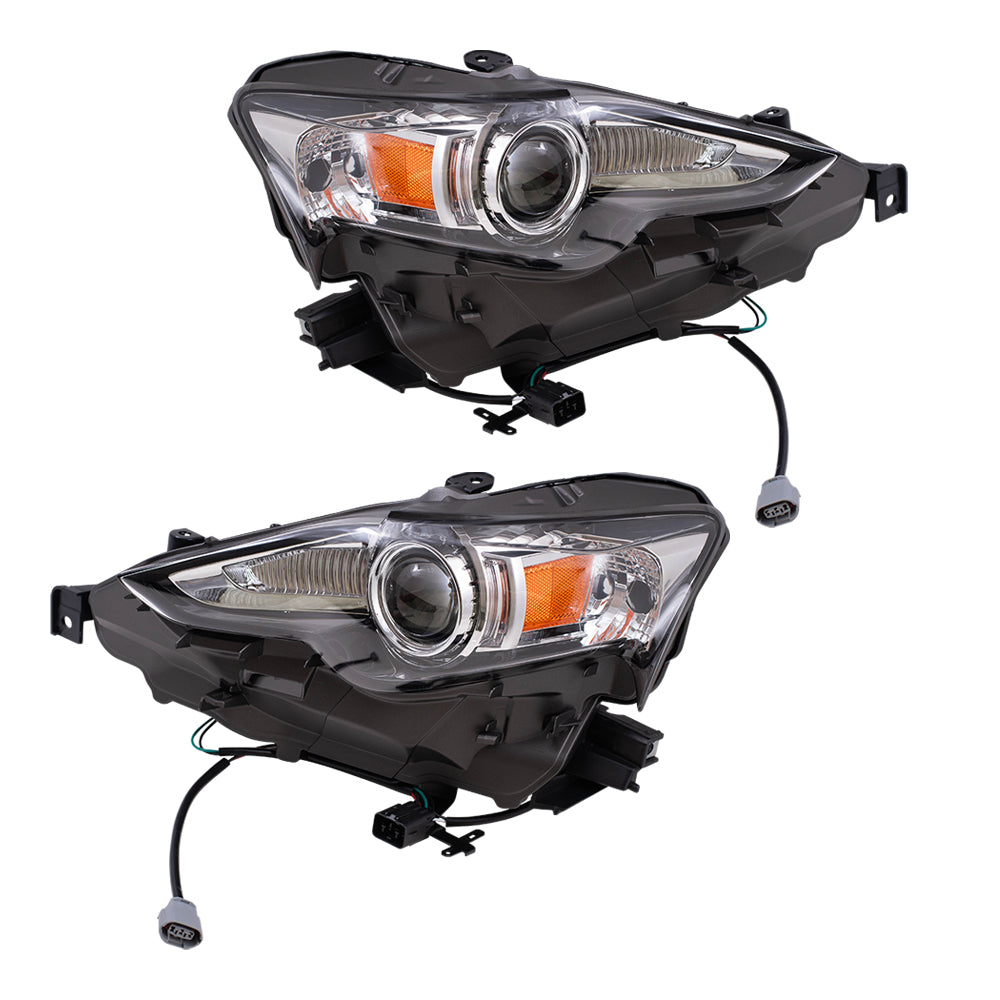 Brock Replacement Driver and Passenger Side HID Combination Headlight Assembly without HID Kit Set Compatible with 2014-2016 IS