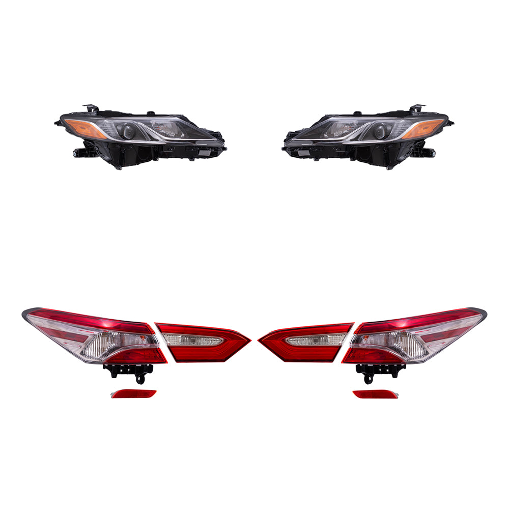 Brock Replacement Driver and Passenger Side Headlights, Tail Lights Quarter Mounted & Lid Mounted, and Bumper Reflectors 8 Piece Set Compatible with 2019-2020 Camry SE & 2019 Camry Hybrid SE