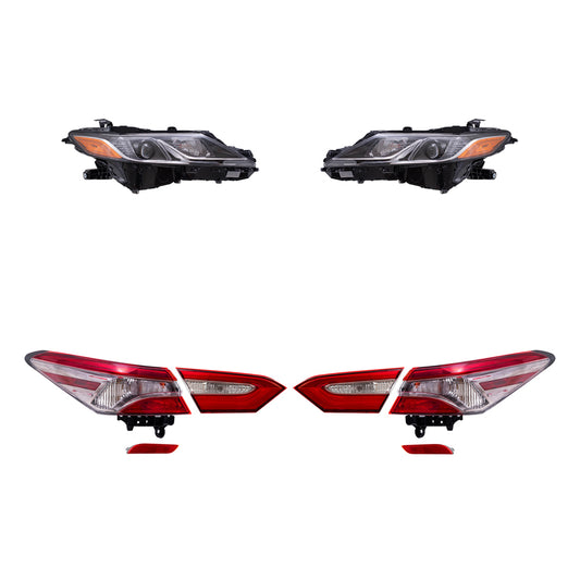 Brock Replacement Driver and Passenger Side Headlights, Tail Lights Quarter Mounted & Lid Mounted, and Bumper Reflectors 8 Piece Set Compatible with 2019-2020 Camry SE & 2019 Camry Hybrid SE