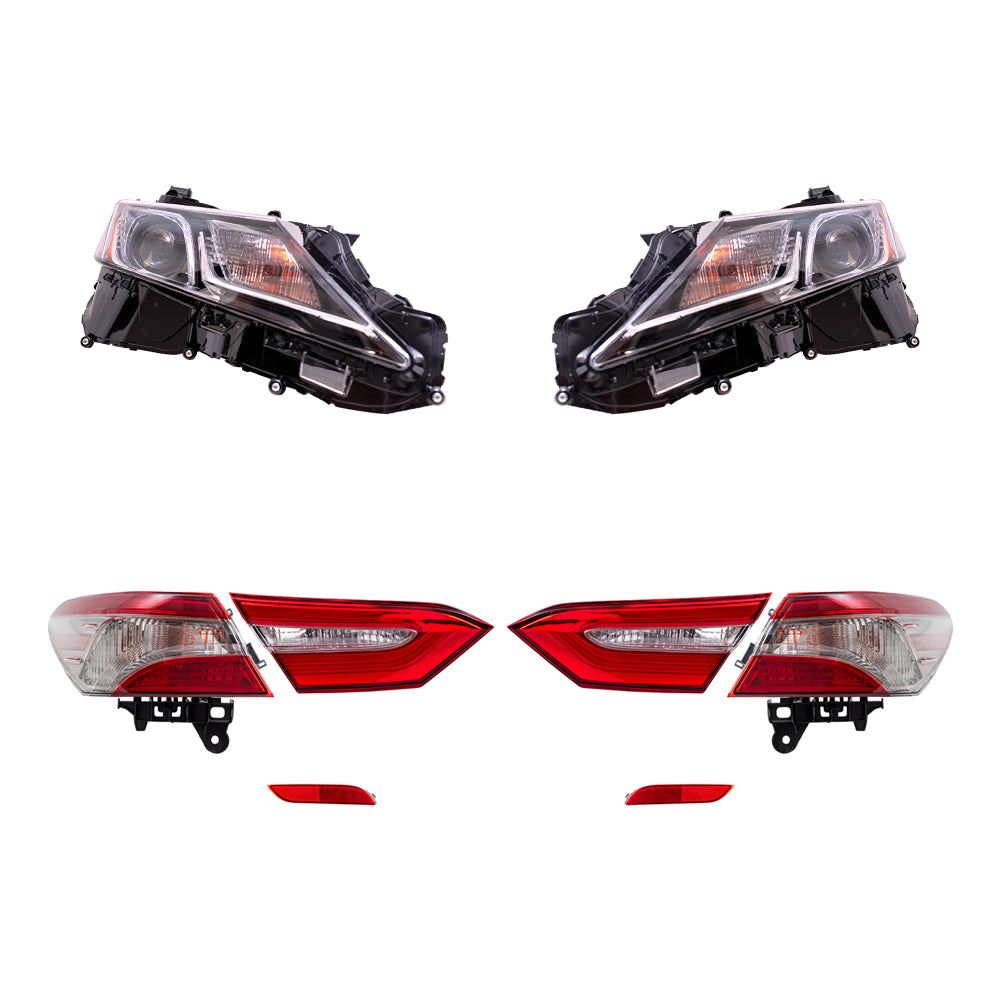 Brock Replacement Driver and Passenger Side Headlights, Tail Lights Quarter Mounted & Lid Mounted, and Bumper Reflectors 8 Piece Set Compatible with 2019-2020 Camry SE & 2019 Camry Hybrid SE