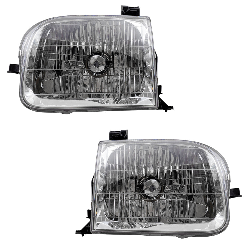 Brock Replacement Driver and Passenger Side Halogen Headlight Assembly Set Compatible with 2001-2004 Sequoia & 2004 Tundra Double Cab