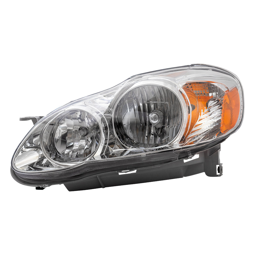 Brock Replacement Drivers Halogen Combination Headlight Lens with Chrome Bezel Compatible with 2005-2008 Corolla N. America 8115002350