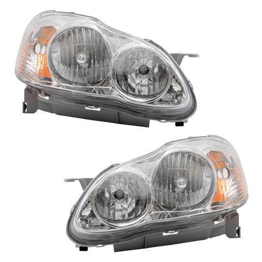 Brock Replacement Driver and Passenger Halogen Headlights Lens with Chrome Bezel Compatible with 2005-2008 Corolla N. America 8115002350 8111002360