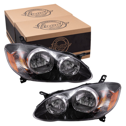 Brock Replacement Replacement Driver and Passenger Halogen Headlights with Smoked Lens Compatible with 2005-2008 Corolla 8115002360 8111002370