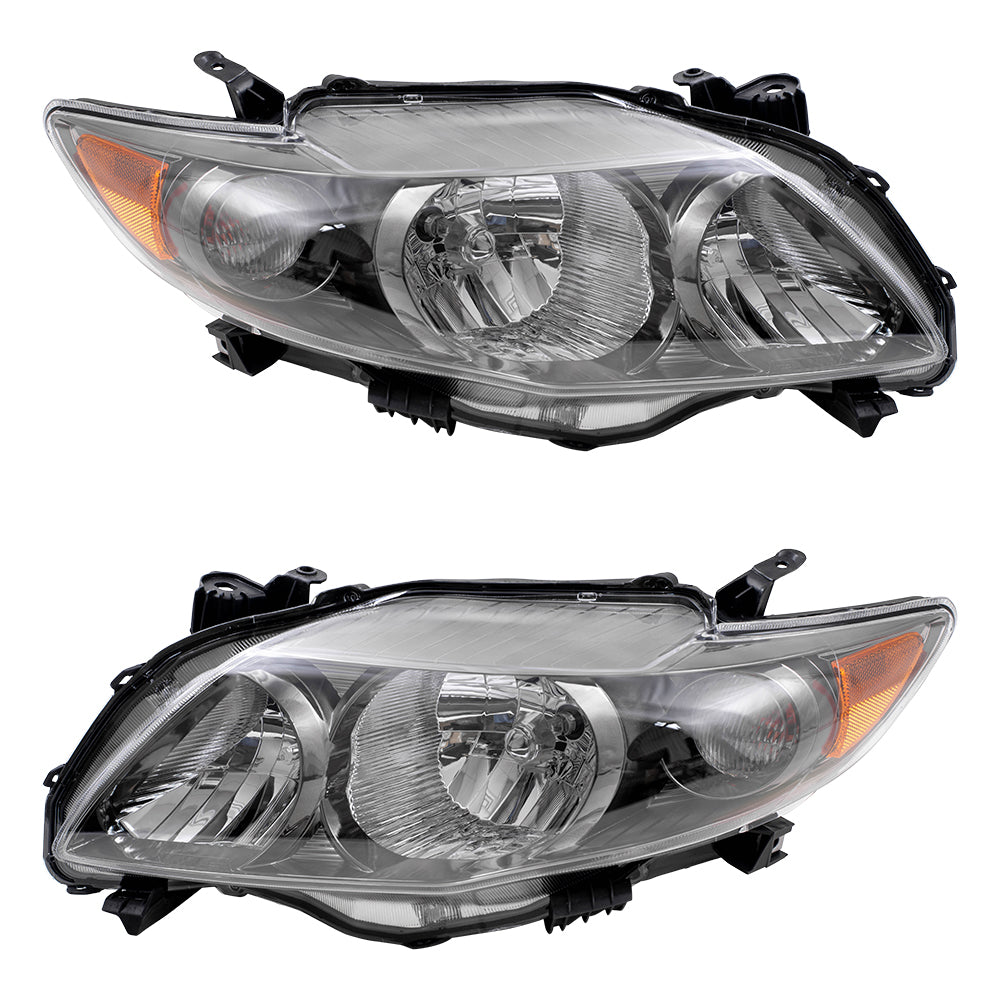 Brock Replacement Driver and Passenger Headlights with Black Housing Compatible with Corolla 81150-02680 81110-02680