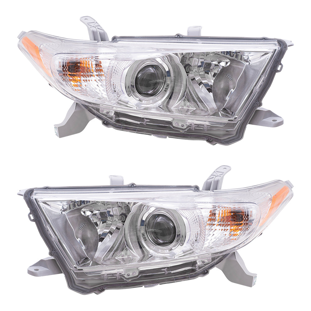 Brock Replacement Driver and Passenger Headlights Headlamps Compatible with 2011-2013 Highlander SUV 81150-0E130 81150-0E110