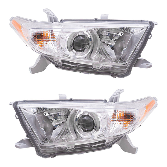 Brock Replacement Driver and Passenger Headlights Headlamps Compatible with 2011-2013 Highlander SUV 81150-0E130 81150-0E110