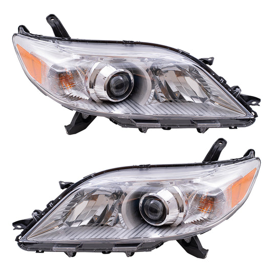 Brock Replacement Driver and Passenger Halogen Headlights without LED Daytime Running Light Compatible with 2011-2020 Toyota Sienna EXCEPT SE