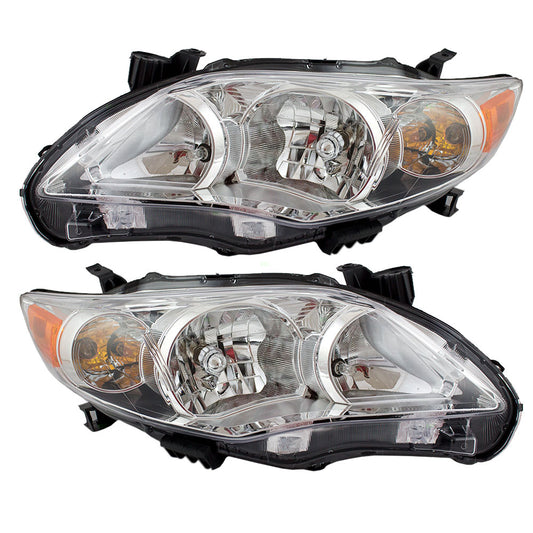 Brock Replacement Pair Set Halogen Headlights Combination Headlamp with Chrome Housing Compatible with 2011-2013 Corolla 8115002B50 8111002B50