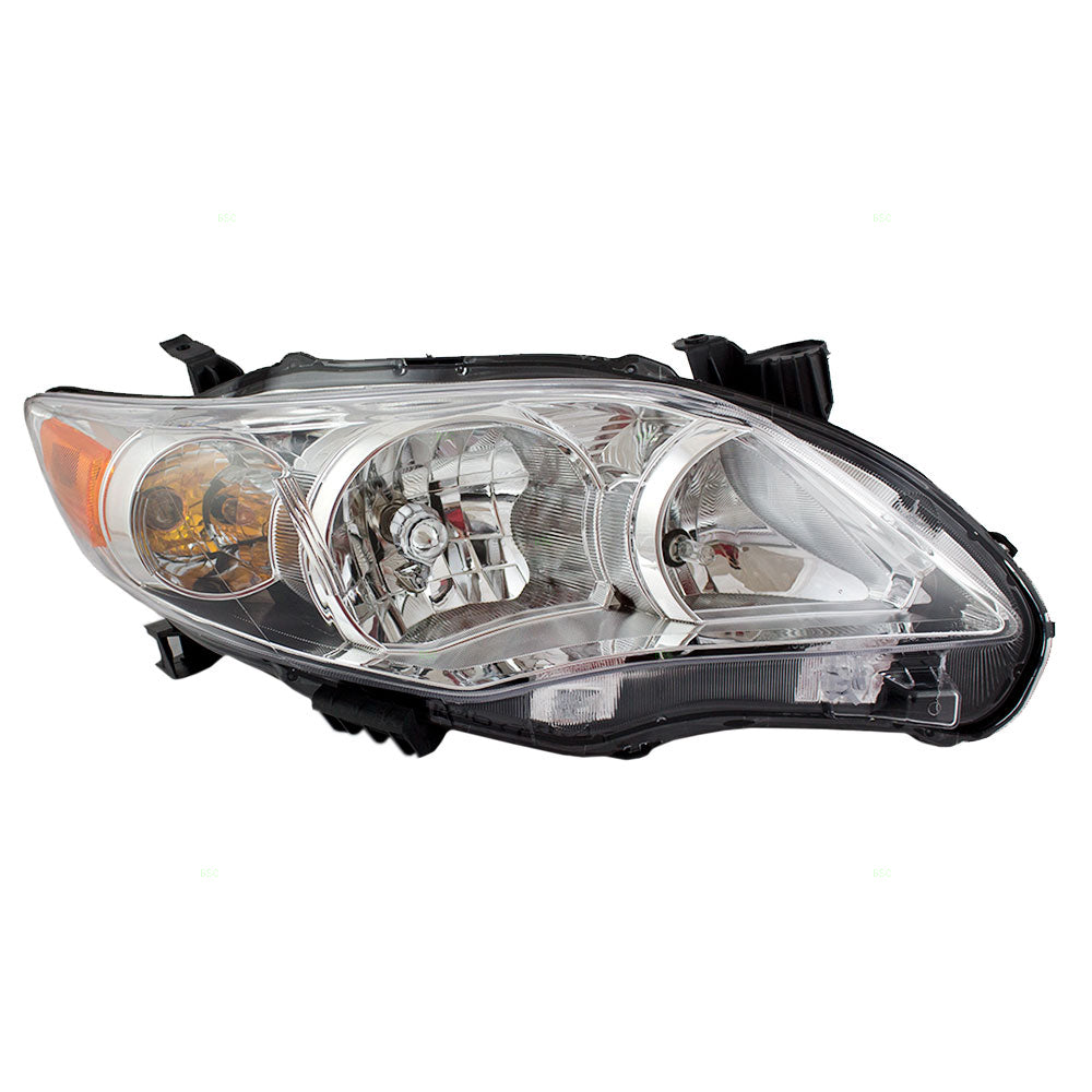 Brock Replacement Passengers Halogen Headlight Combination Headlamp with Chrome Housing Compatible with 2011-2013 Corolla 8111002B50