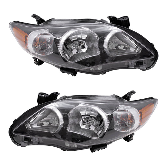 Brock Replacement Driver and Passenger Headlights Headlamps with Black Housing Compatible with Corolla 8115002B60 8111002B60