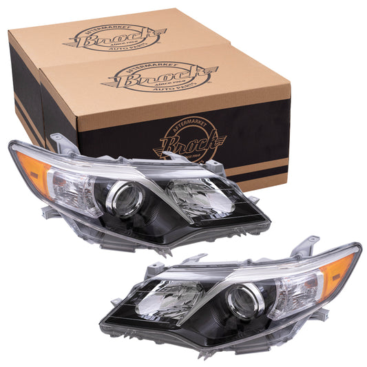 Brock Replacement Driver and Passenger Halogen Headlights with Black Bezels Compatible with 12-14 Camry 8115006800 8111006800