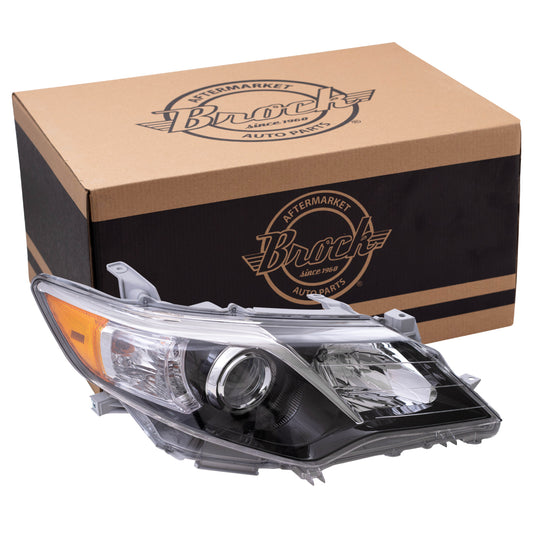 Brock Replacement Passengers Halogen Headlight Headlamp Lens with Black Bezel Compatible with 12-14 Camry 8111006800