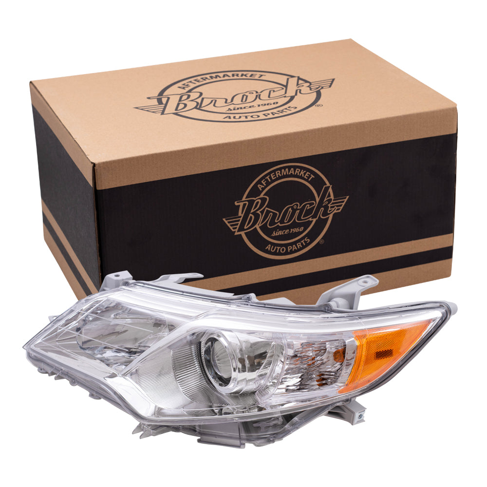 Brock Replacement Drivers Halogen Headlight Headlamp with Chrome Bezel Compatible with 12-14 Camry 8115006470